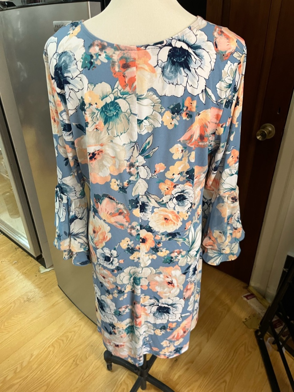 MSK Dusty Blue Floral Scoop Neck Tunic Dress - Picture 2 of 9